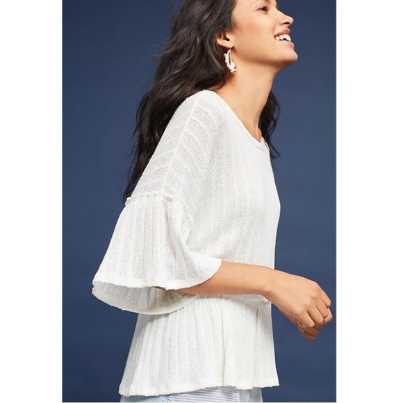 Anthropologie Moon River Ivory Knit Peplum Top - SOLD - Picture 2 of 8